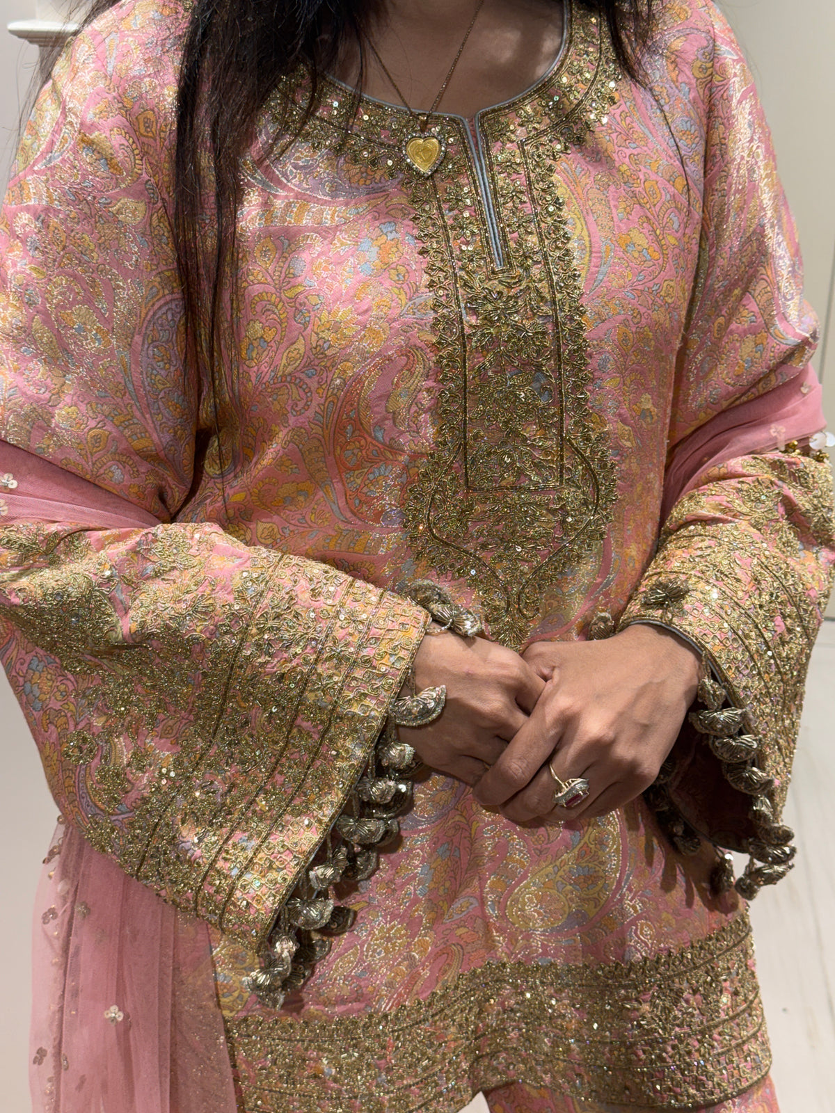 Pink Brocade Pallazo suit