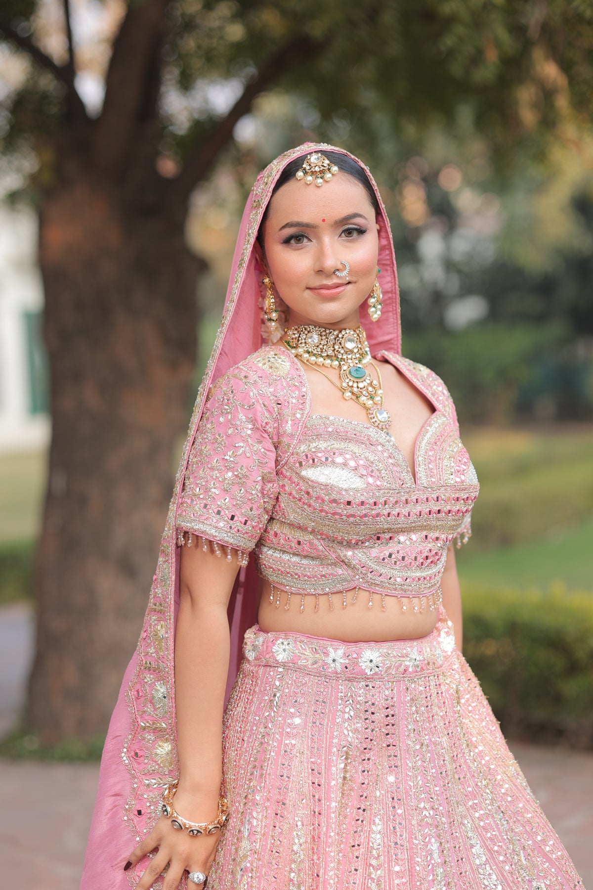Blush Pink Zari And Mirror Lehenga