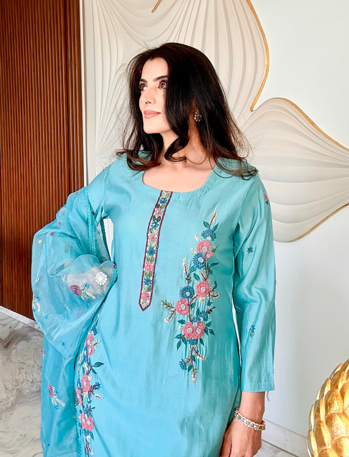 Turquoise Malchanderi Cotton Suit