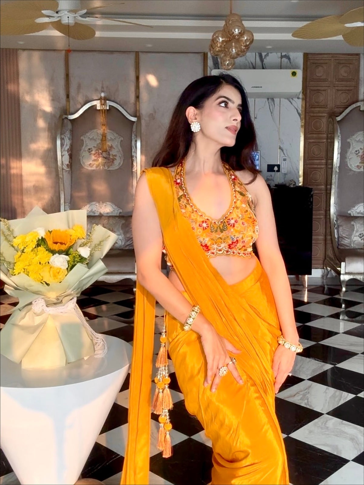 Sunset yellow Drape Saree