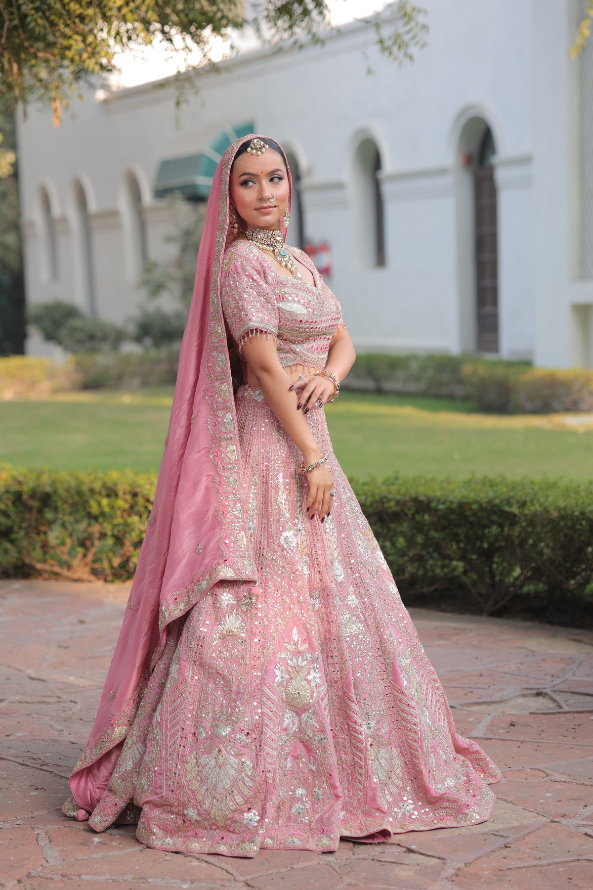 Blush Pink Zari And Mirror Lehenga