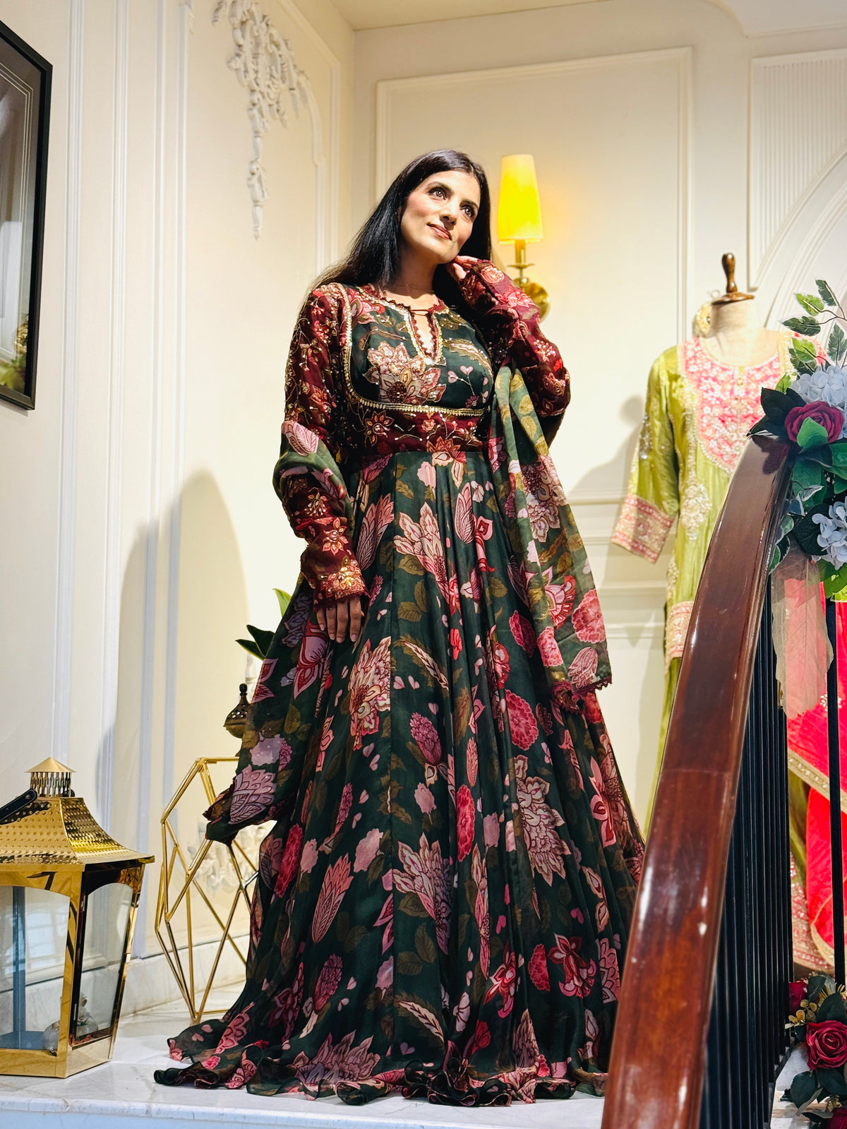 Green Floral Anarkali Suit