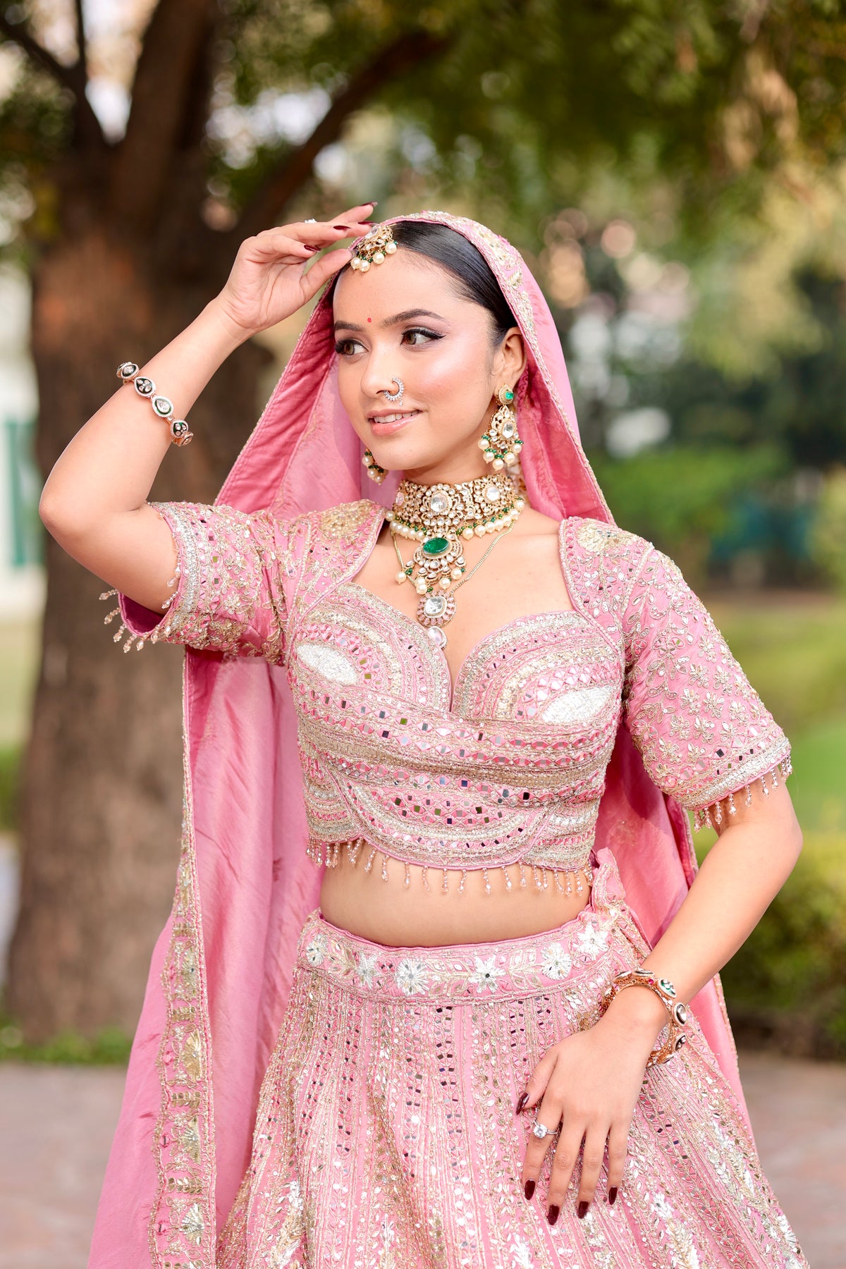 Blush Pink Zari And Mirror Lehenga