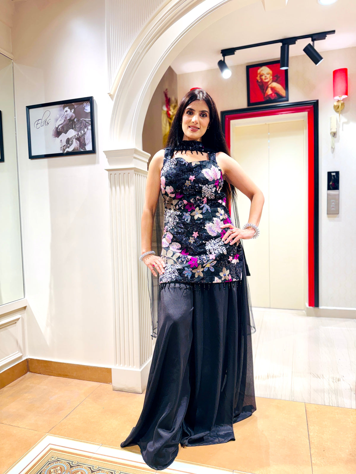 Sequined Floral Sharara Set