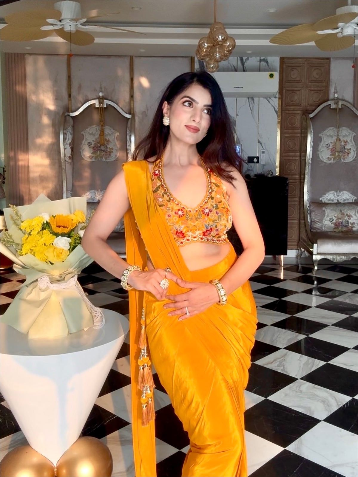 Sunset yellow Drape Saree