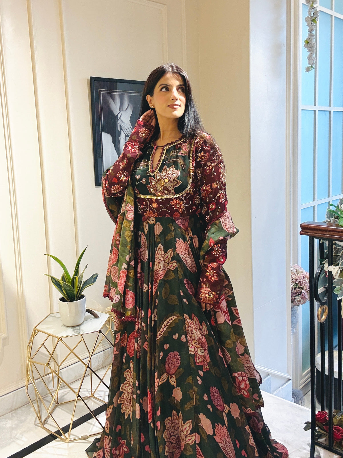 Green Floral Anarkali Suit