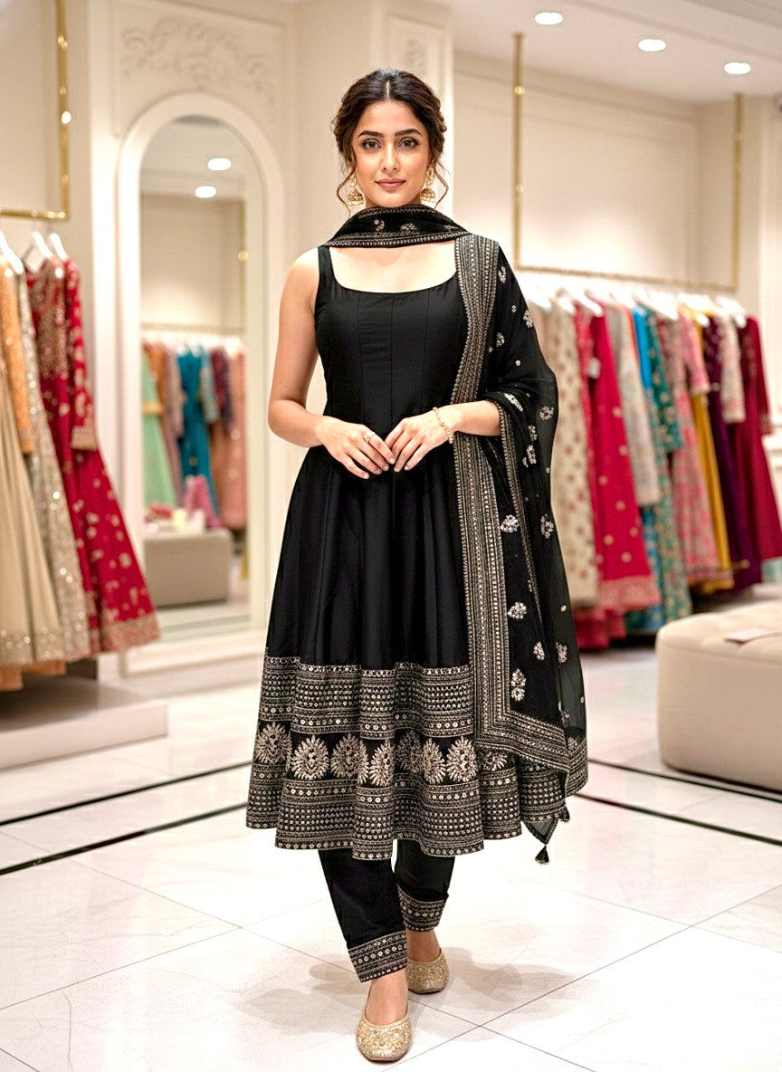 Black Short Anarkali Suit
