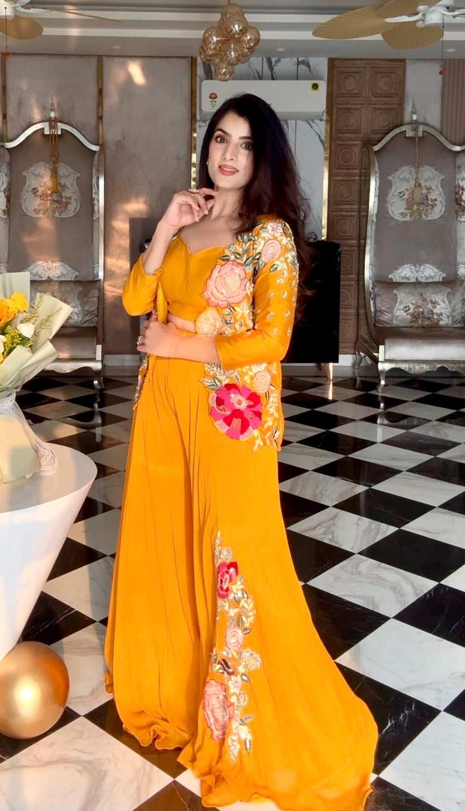 Marigold Yellow Floral Indo western