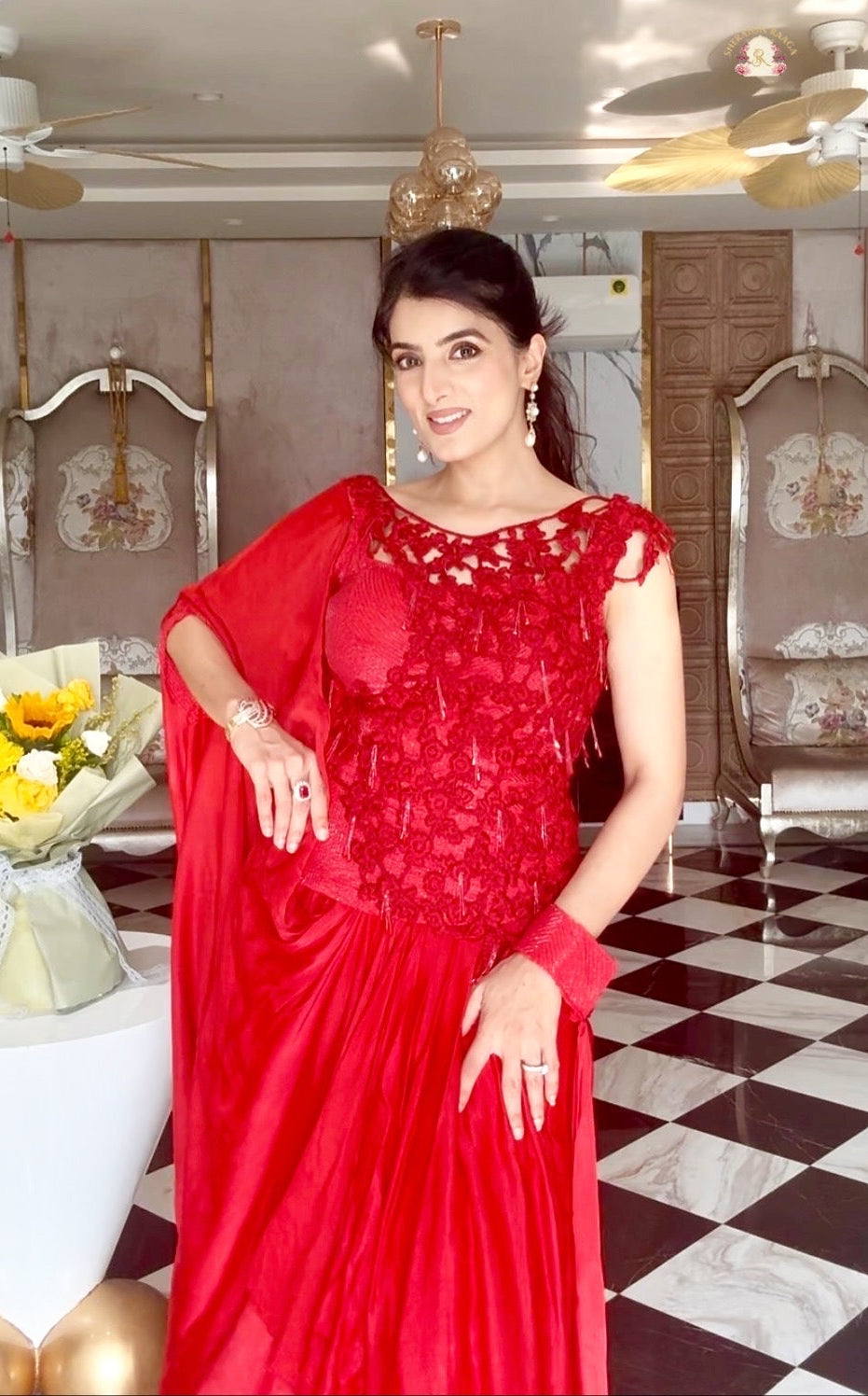 Red Pre-Draped Gown Saree