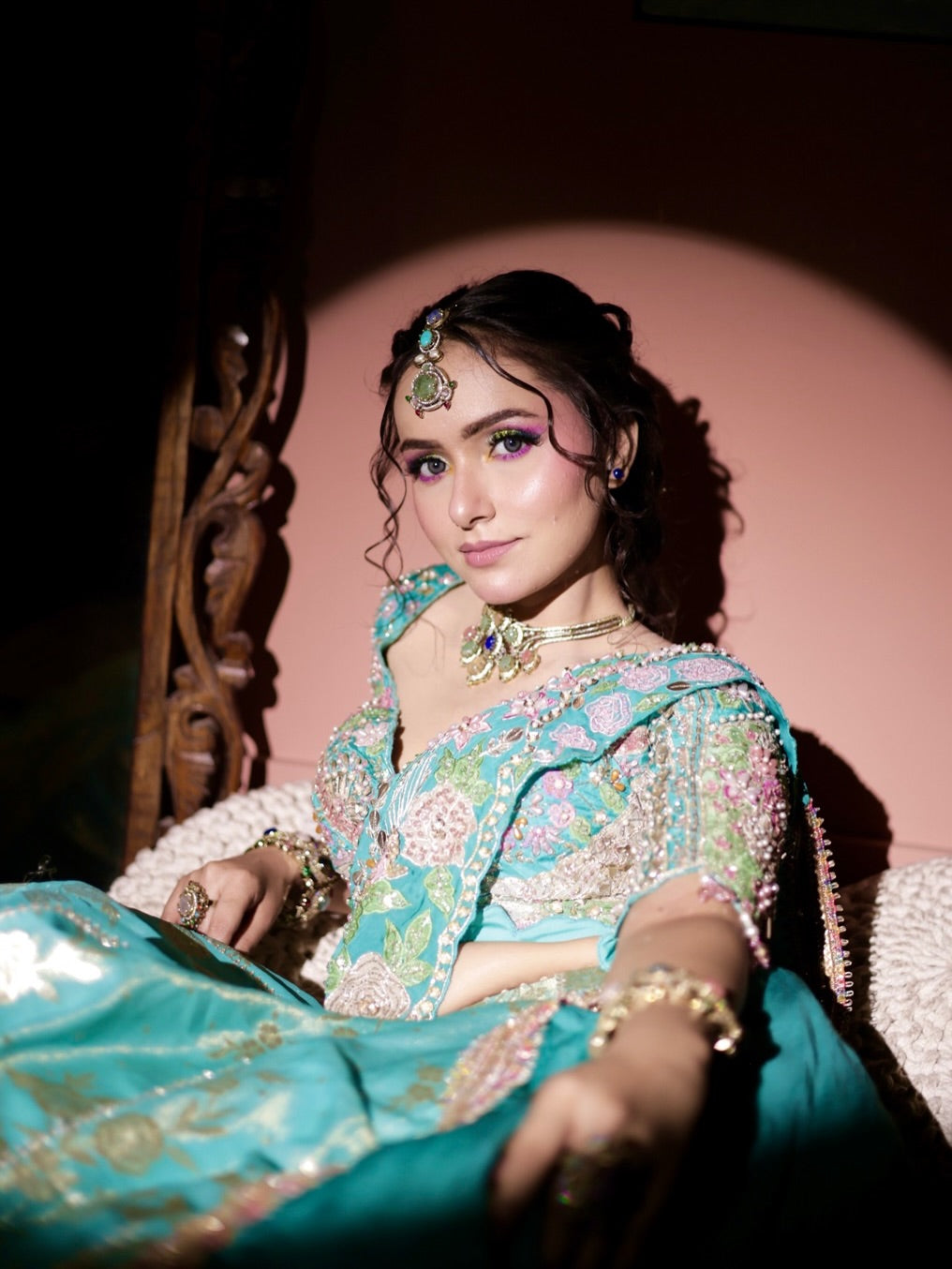 Turquoise luxe Pre Drape Lehenga