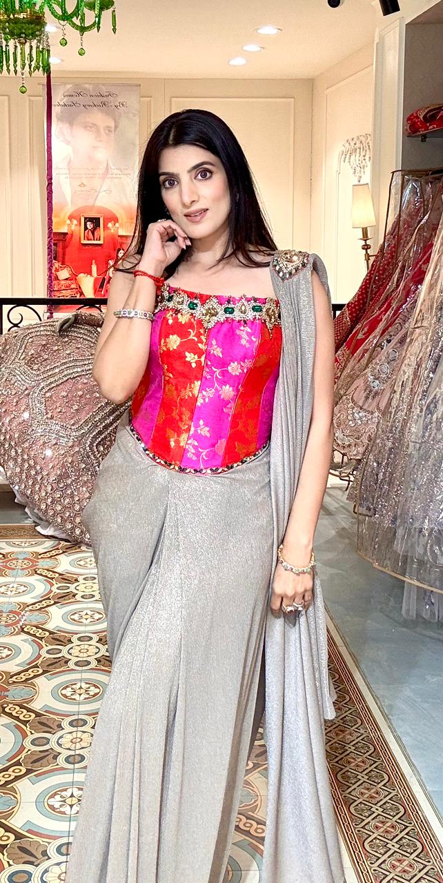 Multicolor Crystal Drape Saree