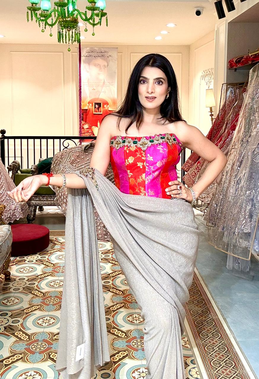 Multicolor Crystal Drape Saree
