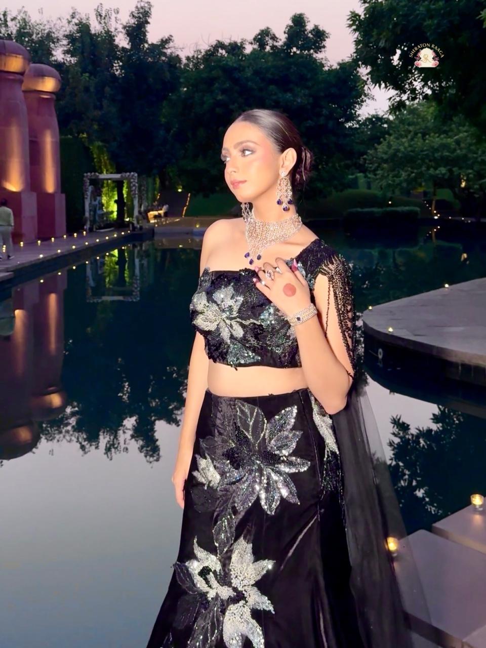 Noir Sequin Velvet Lehenga