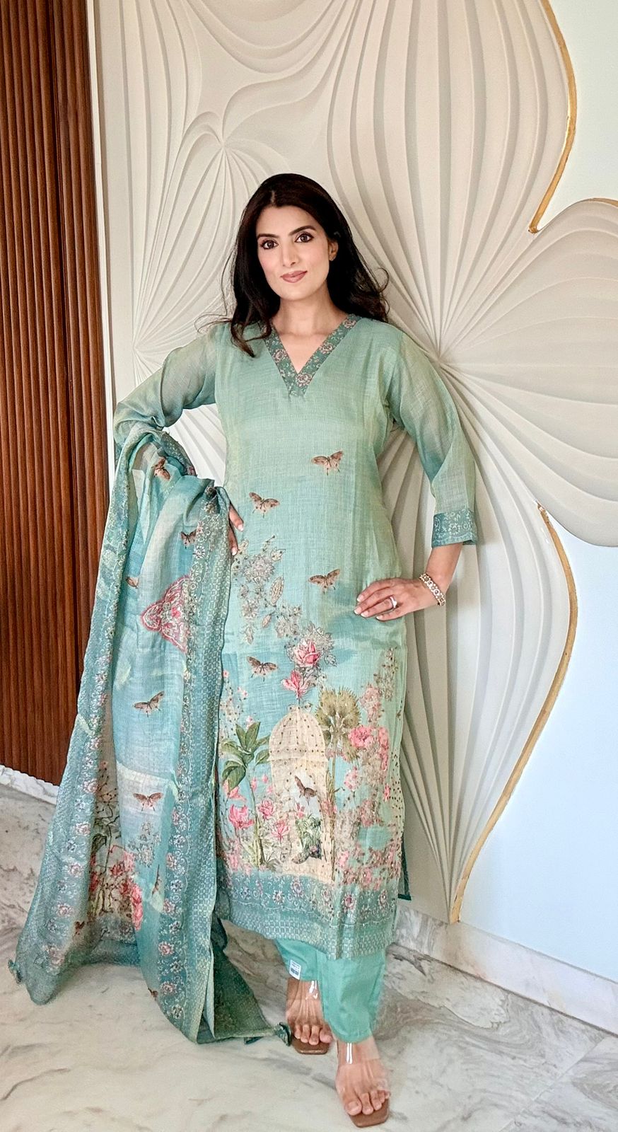 Mint Shimmer Cotton Suit Set
