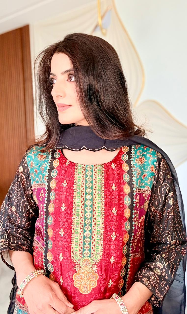 Vintage Crimson Crepe Suit Set