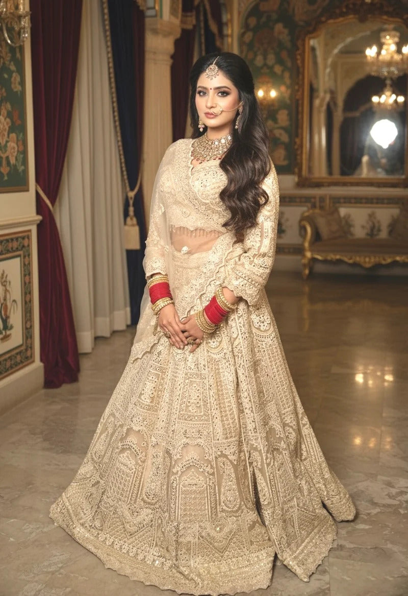 Champagne Gold Heavy Embroidered Bridal Lehenga Set