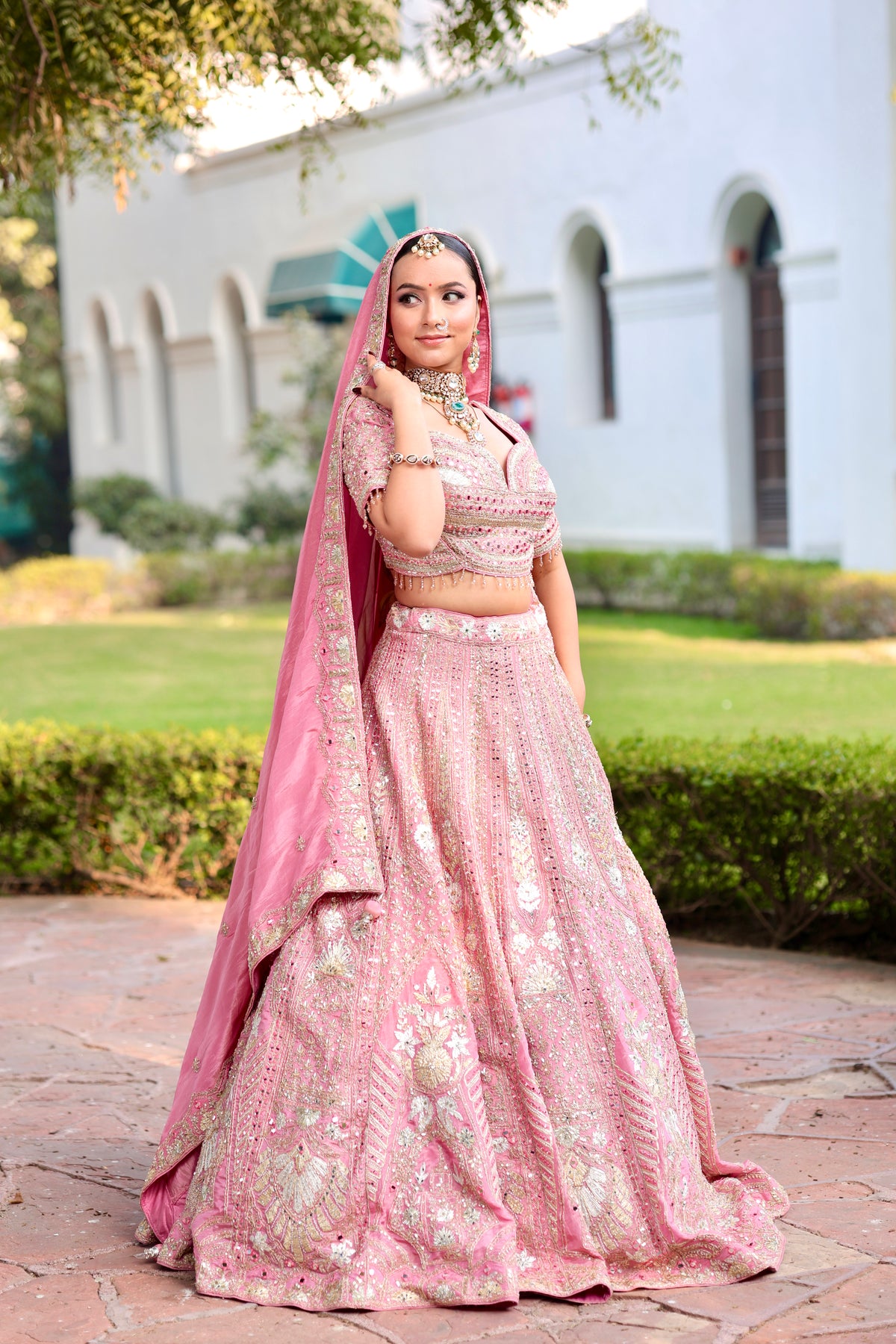Blush Pink Zari And Mirror Lehenga