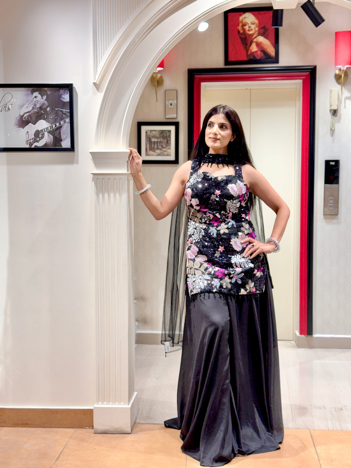 Sequined Floral Sharara Set