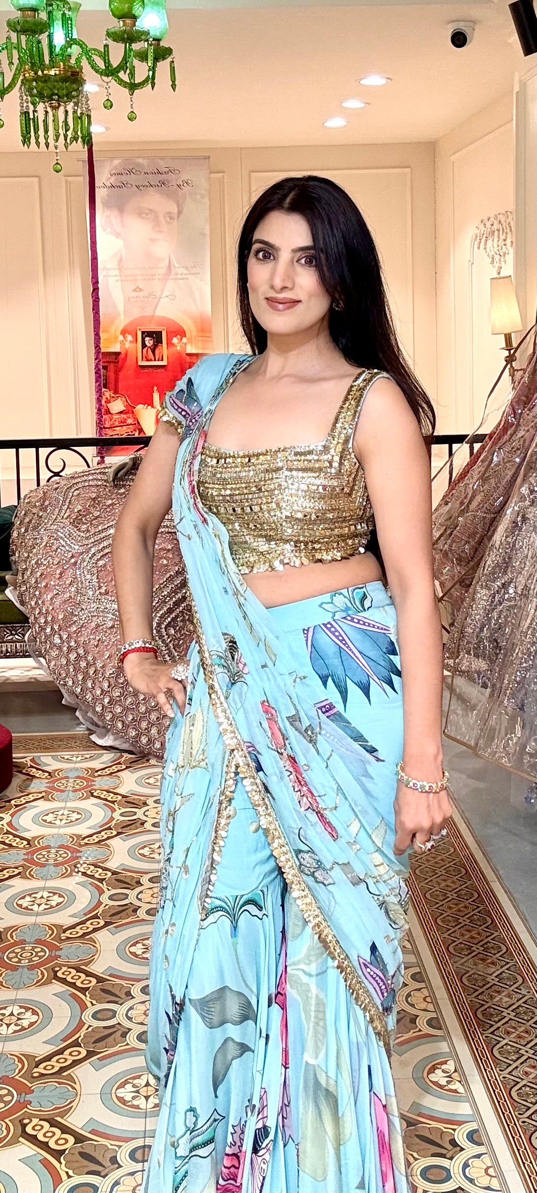 Celeste Blue floral drape sharara