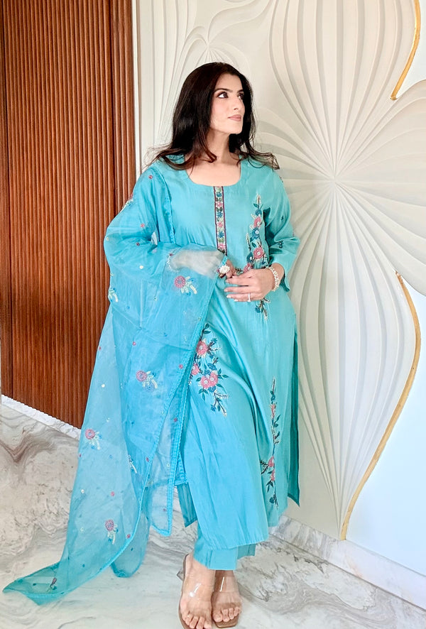 Turquoise Malchanderi Cotton Suit