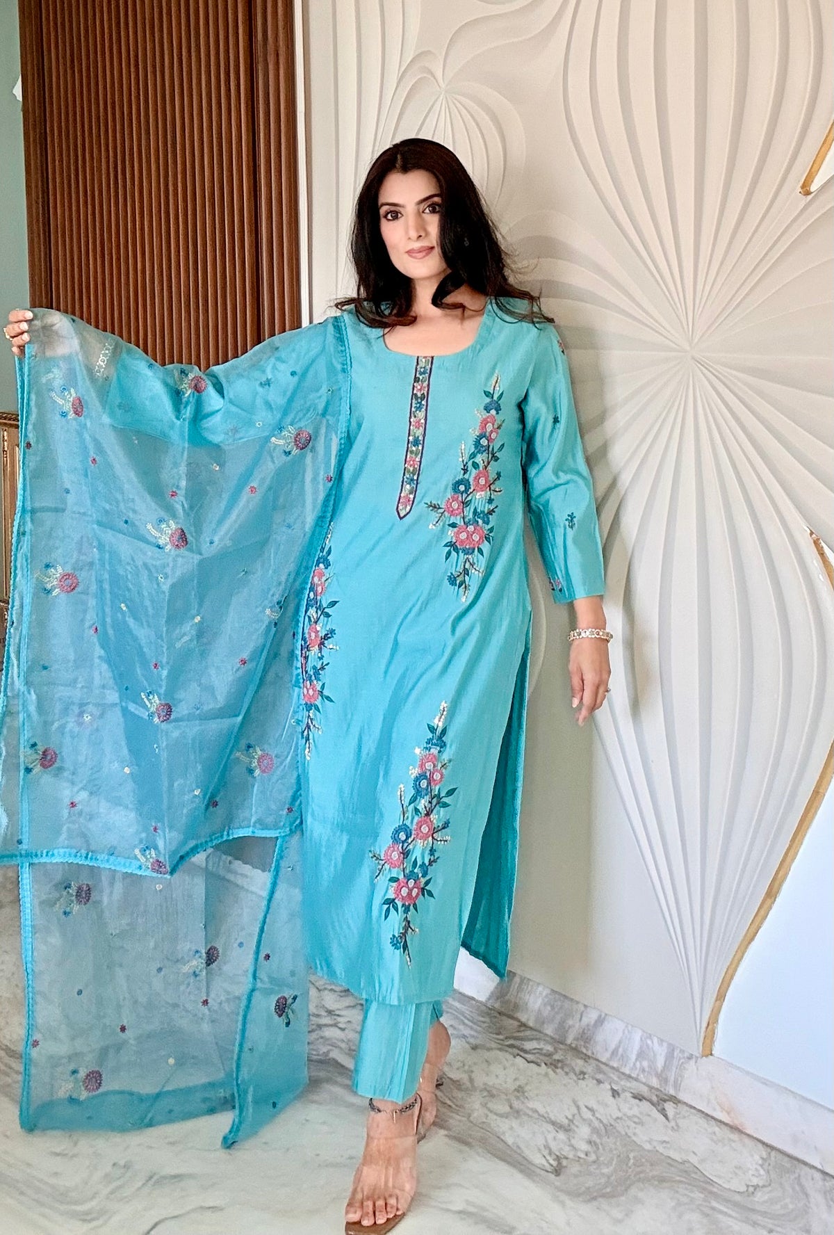 Turquoise Malchanderi Cotton Suit