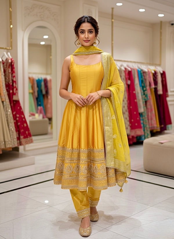 Silk Short Anarkali Suit