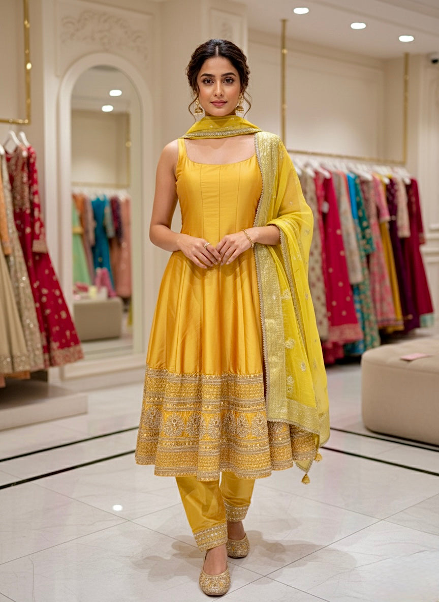 Silk Short Anarkali Suit