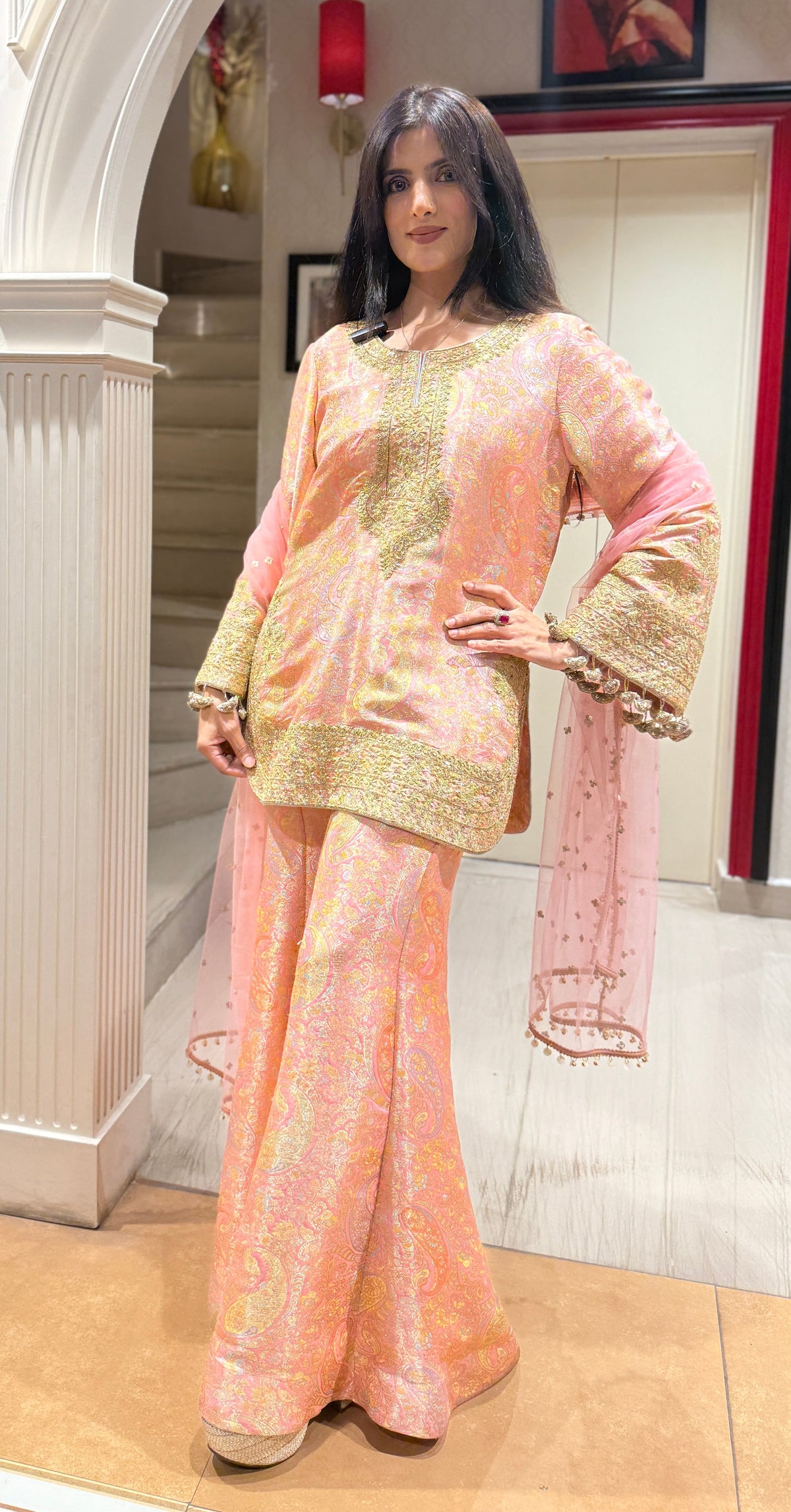 Pink Brocade Pallazo suit