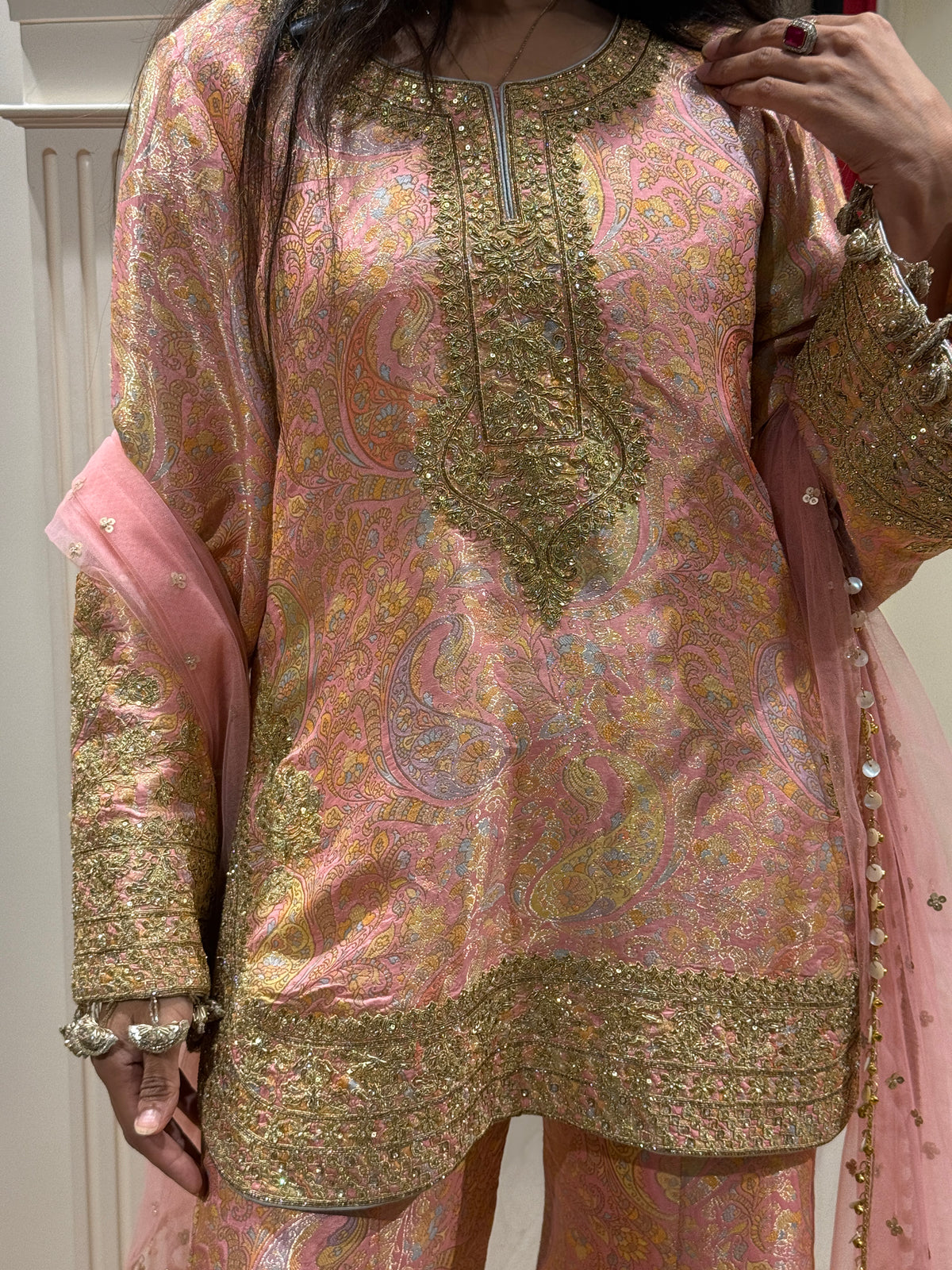 Pink Brocade Pallazo suit