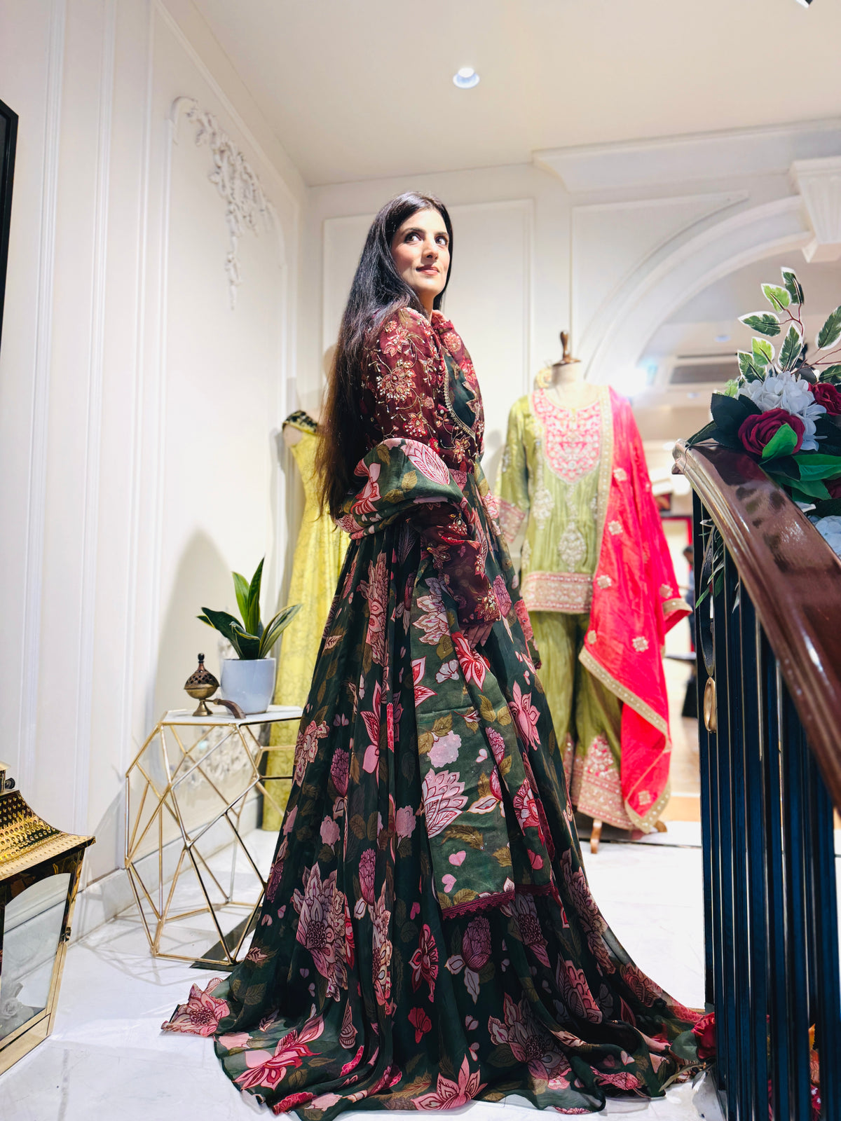 Green Floral Anarkali Suit