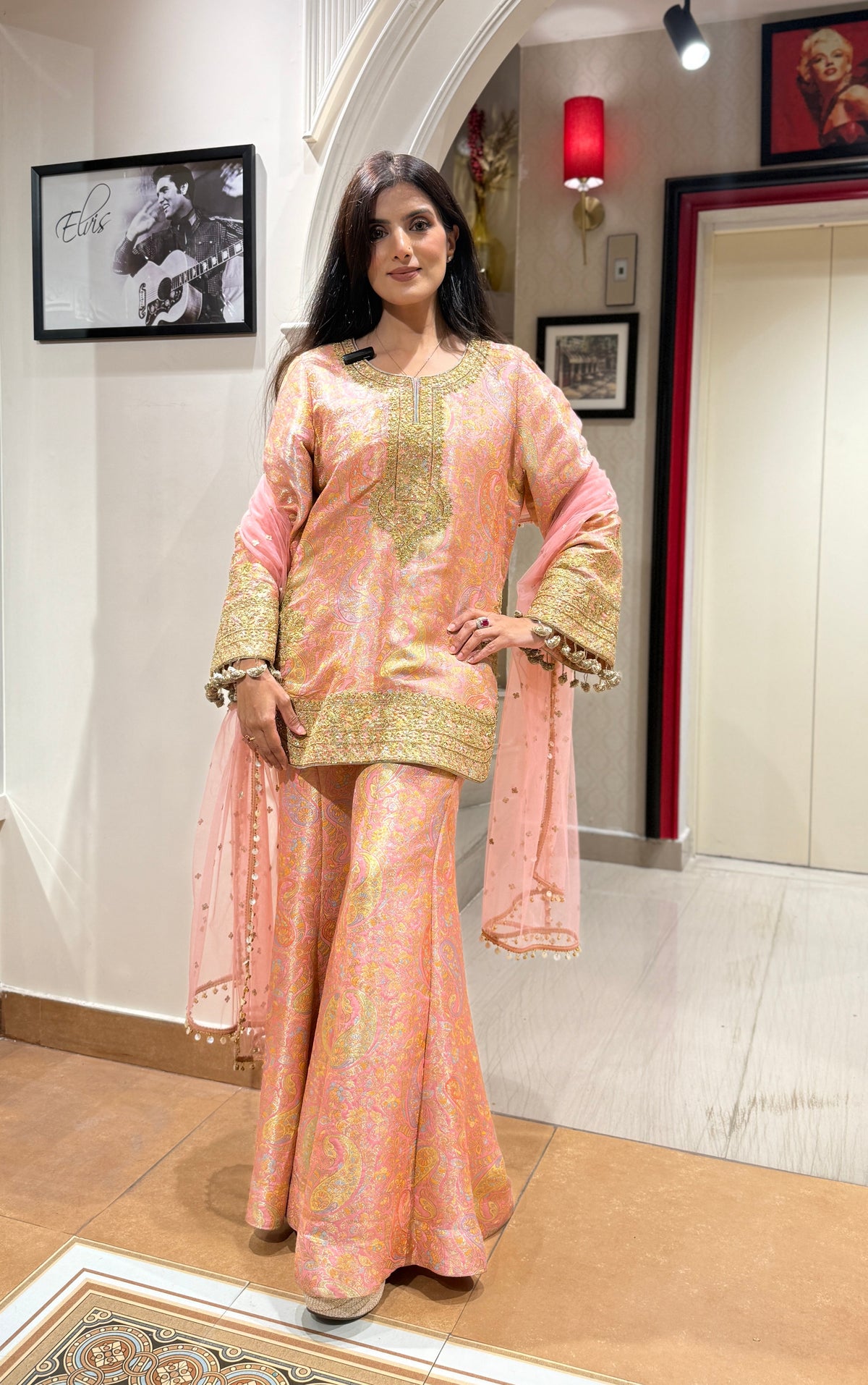 Pink Brocade Pallazo suit