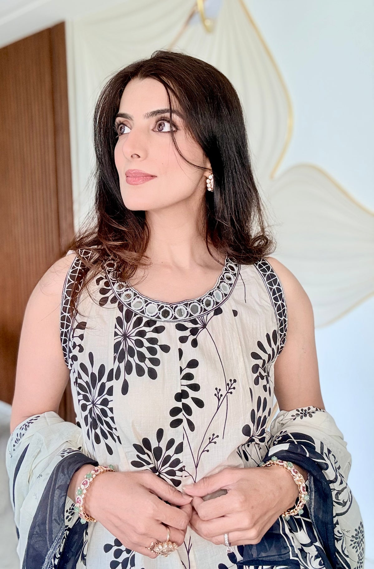 Kaash – Ivory & Black voile Cotton Suit