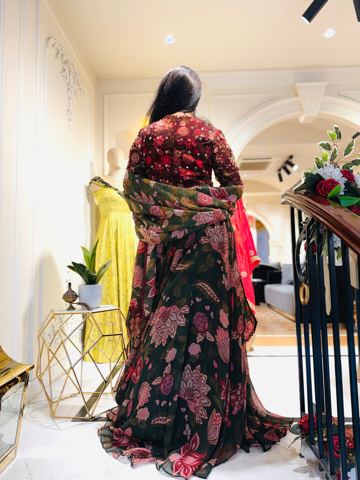 Green Floral Anarkali Suit