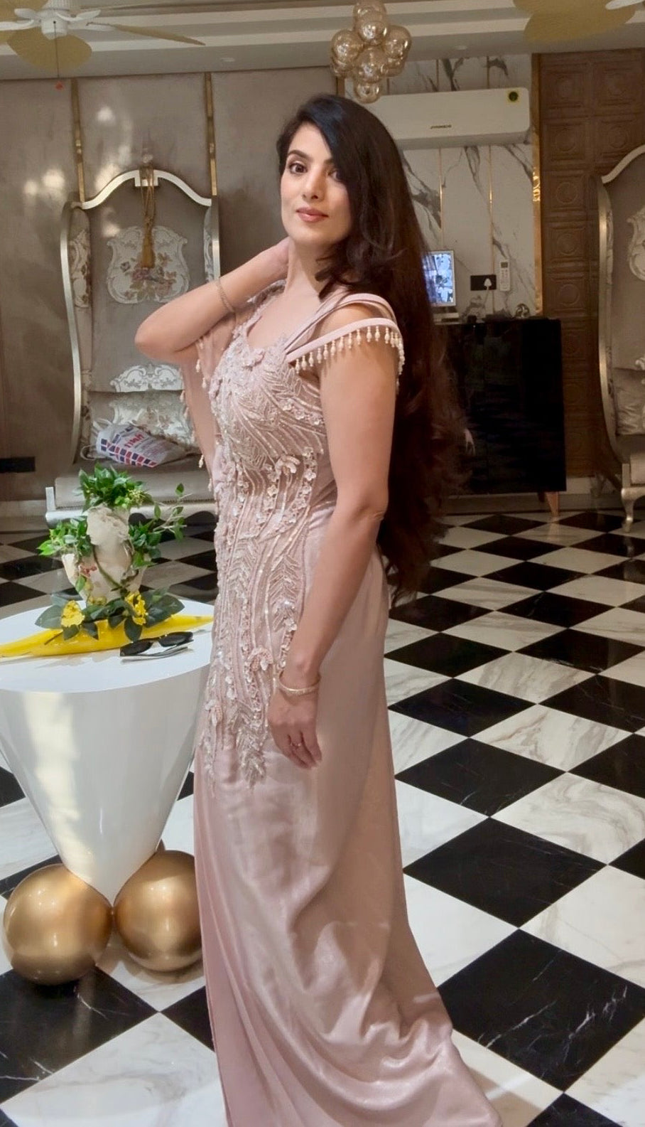 Blush Pink Pre-Draped Gown