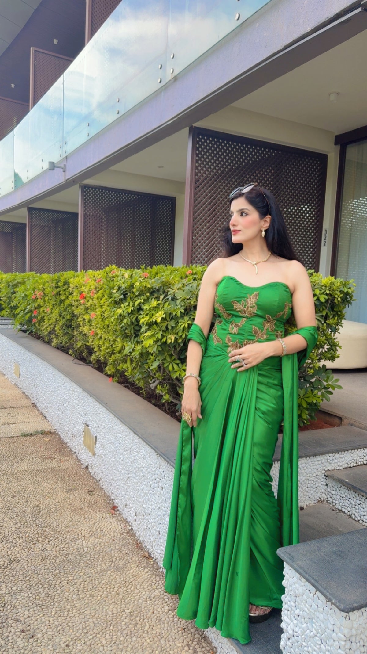 Emerald Green Corset Drape set
