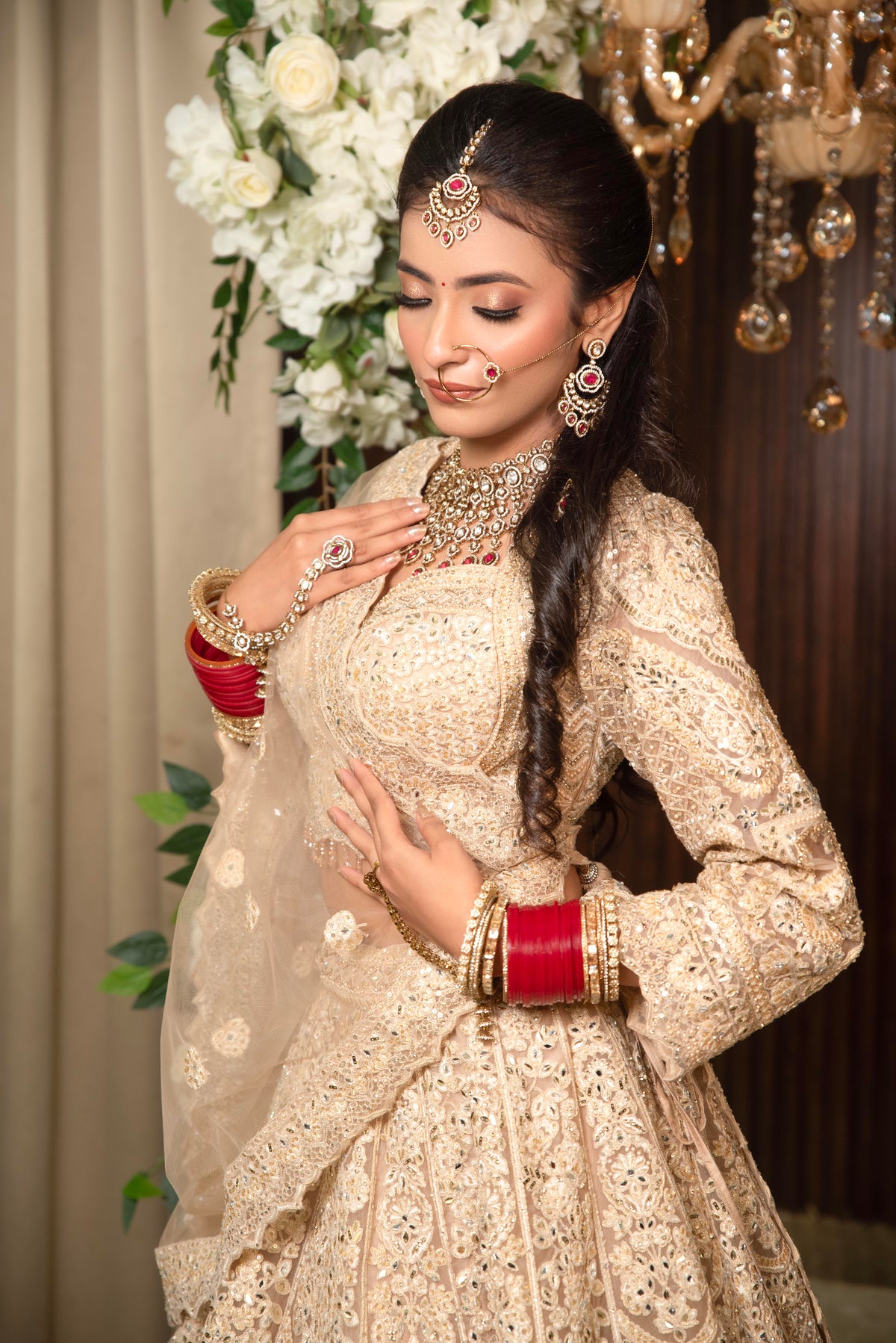 Champagne Gold Heavy Embroidered Bridal Lehenga Set