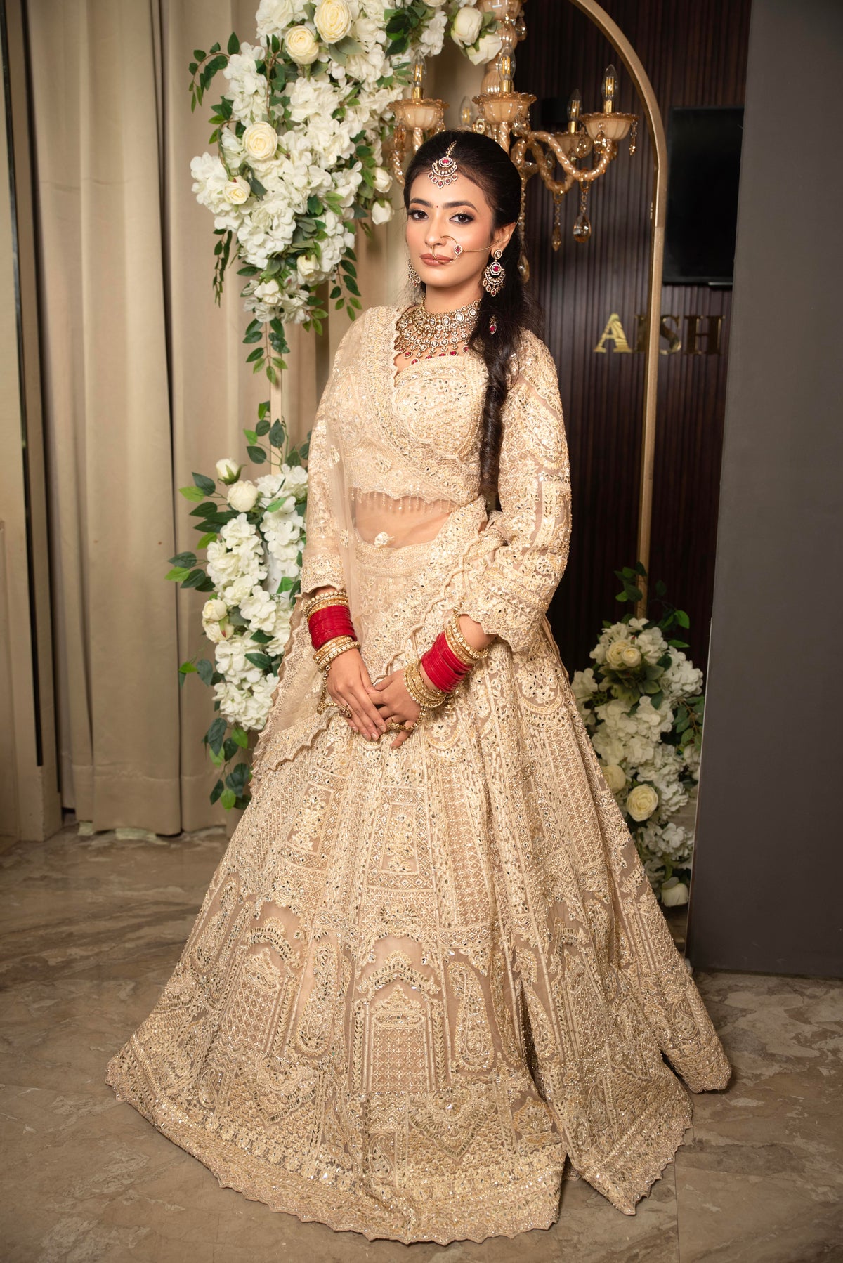 Champagne Gold Heavy Embroidered Bridal Lehenga Set