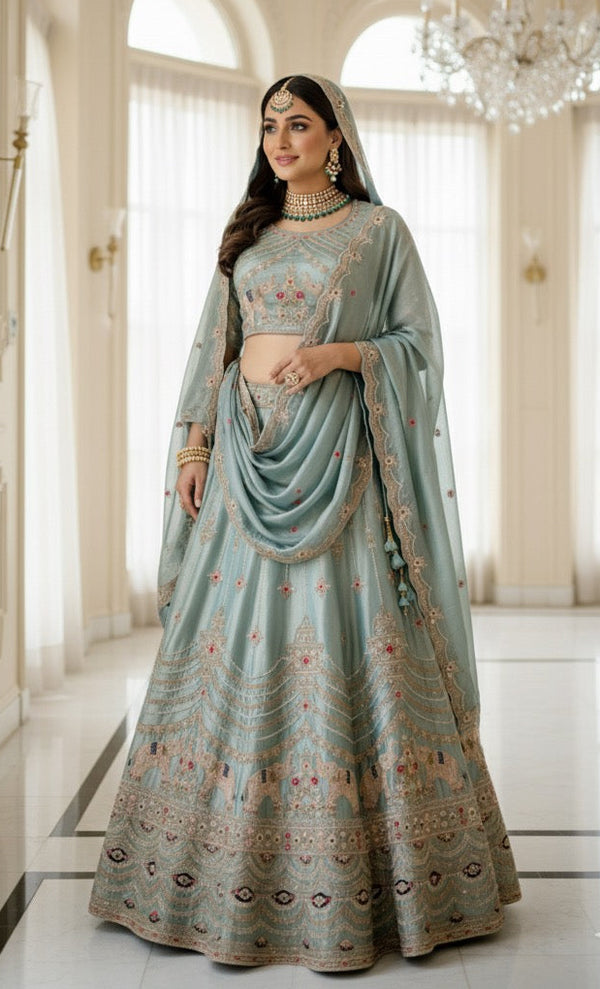 Mint Green Zardosi Bridal Lehenga
