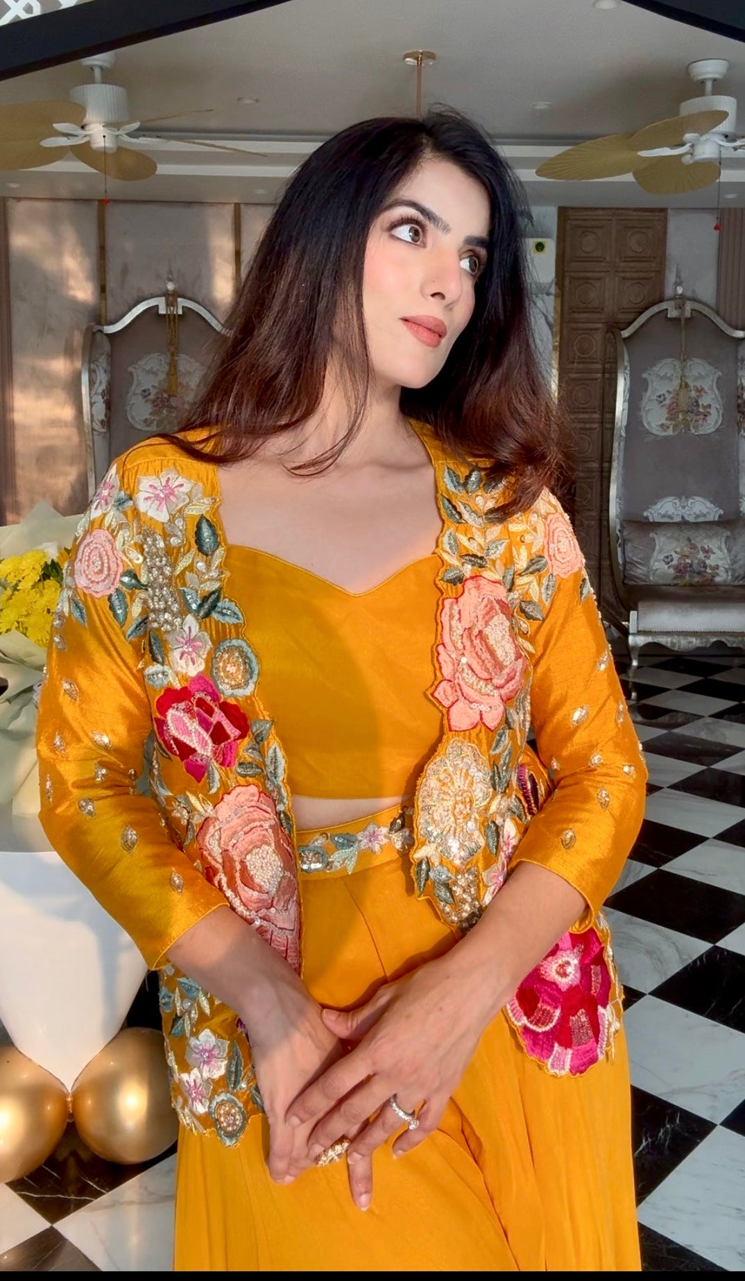 Marigold Yellow Floral Indo western