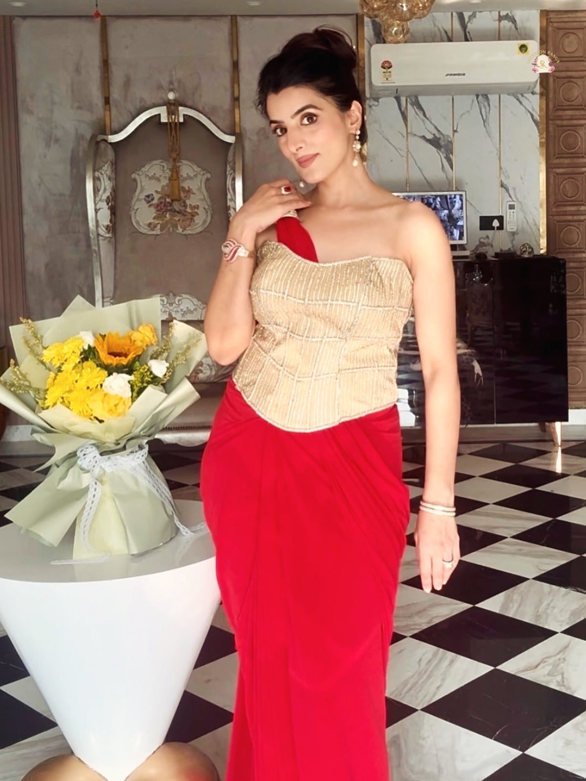 Ruby Red Pre-Draped Saree