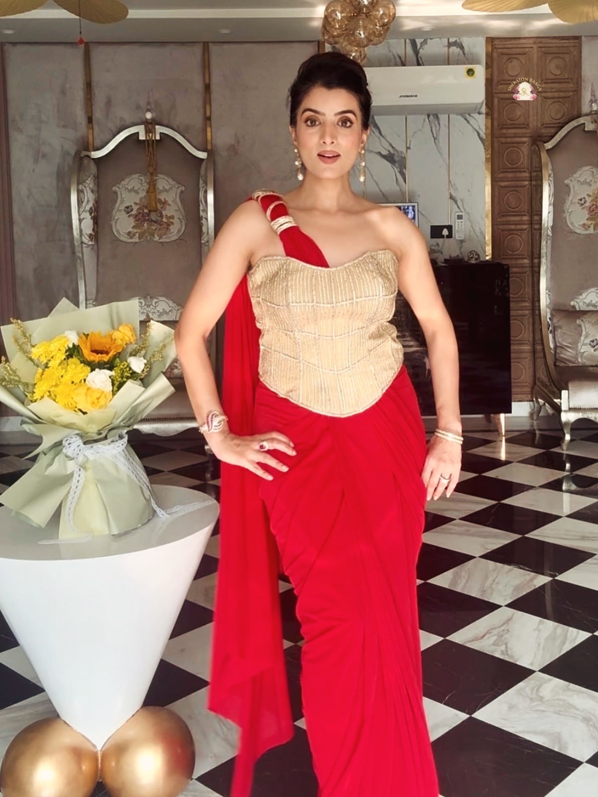 Ruby Red Pre-Draped Saree