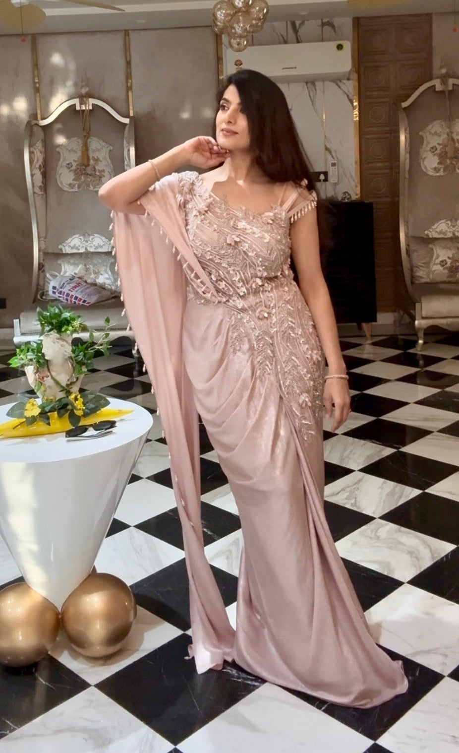 Blush Pink Pre-Draped Gown