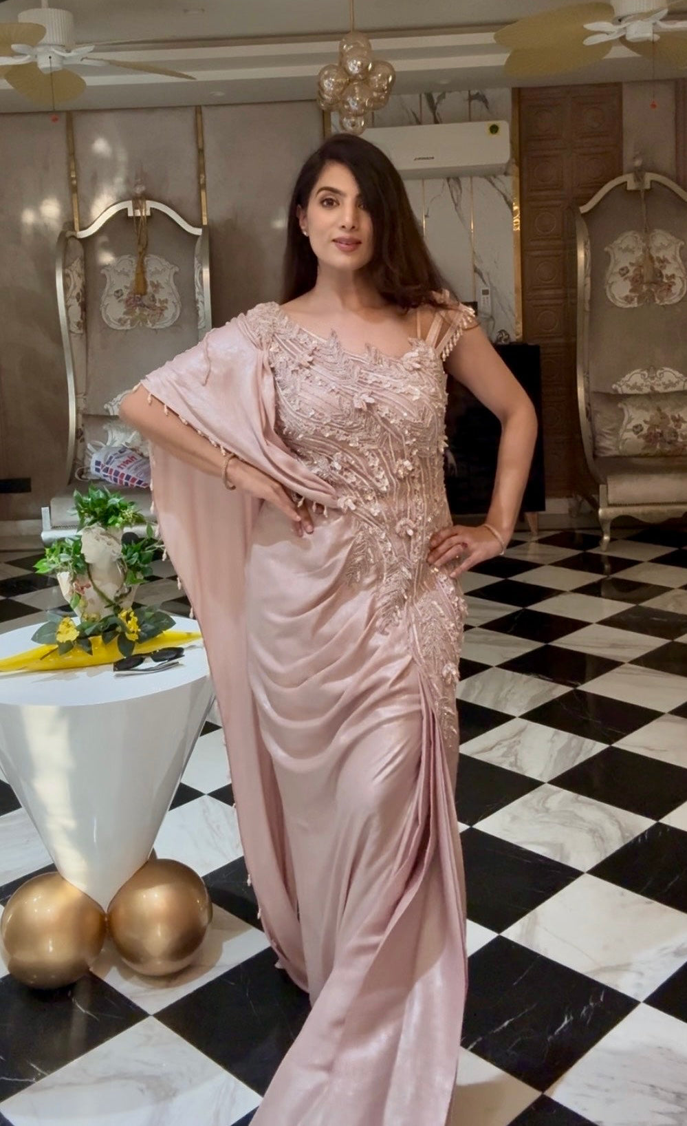 Blush Pink Pre-Draped Gown