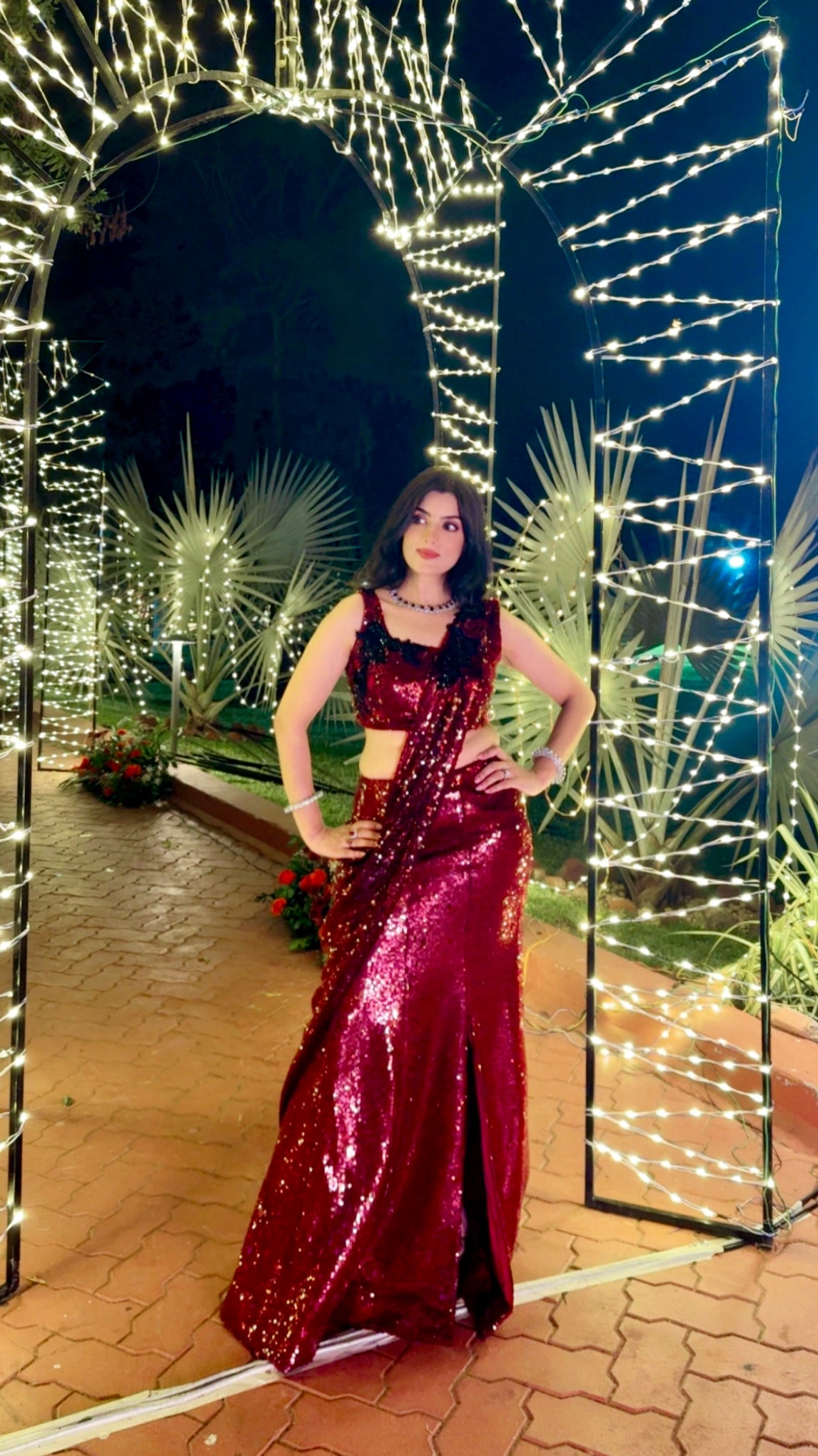 Ruby Radiance – Sparkling Red Saree