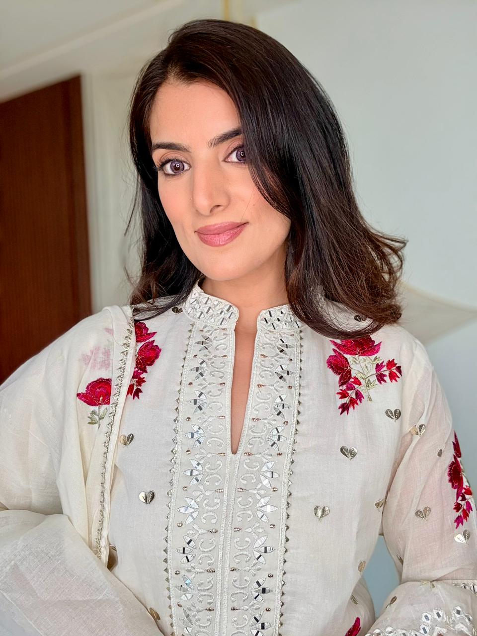 Ivory Floral Embroidered Sharara Set