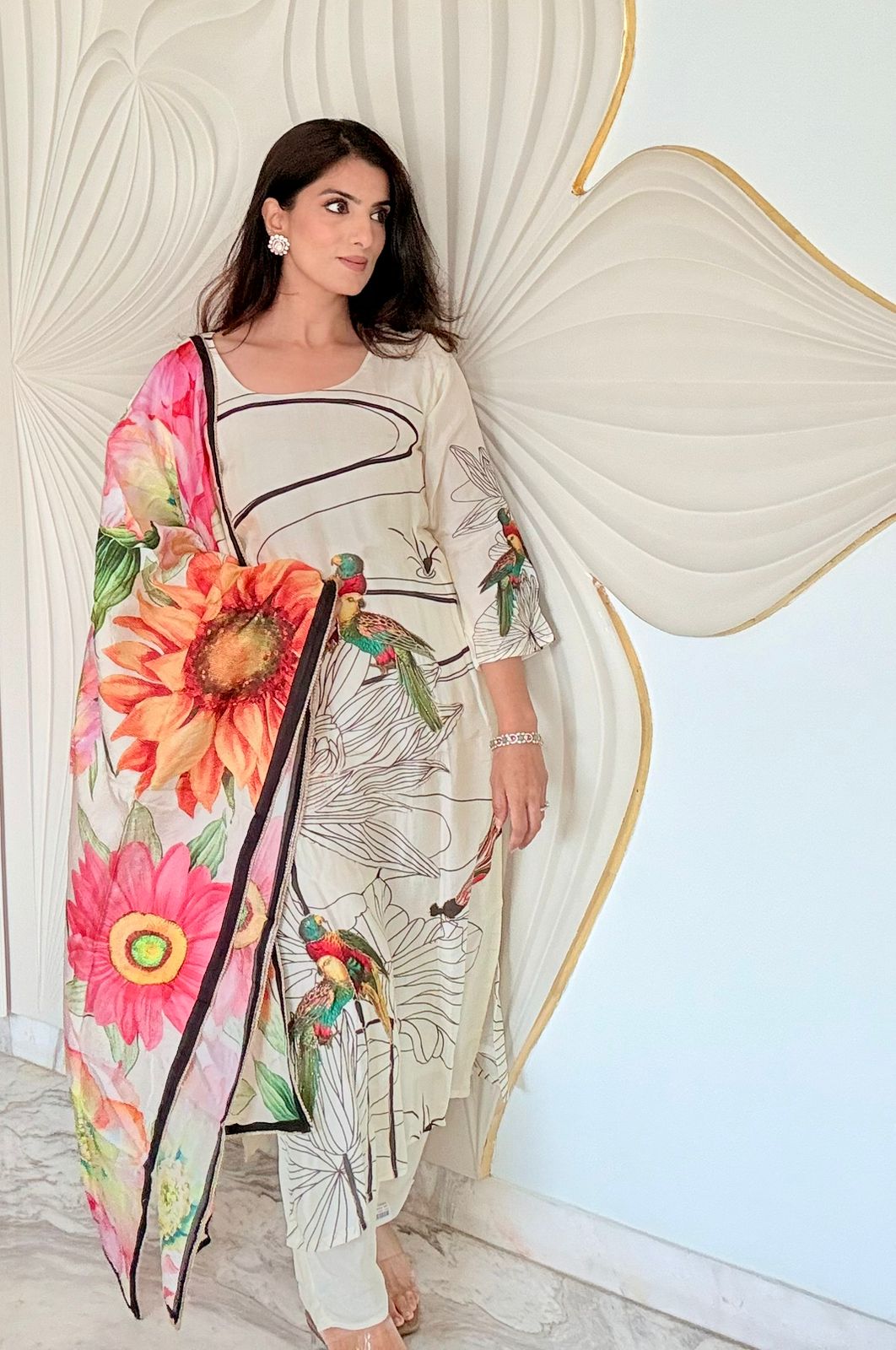 Parrot Print Crepe Suit Set