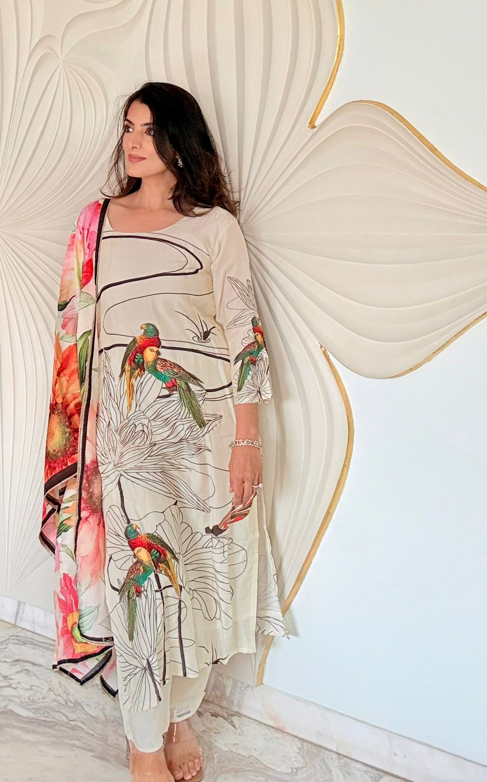 Parrot Print Crepe Suit Set