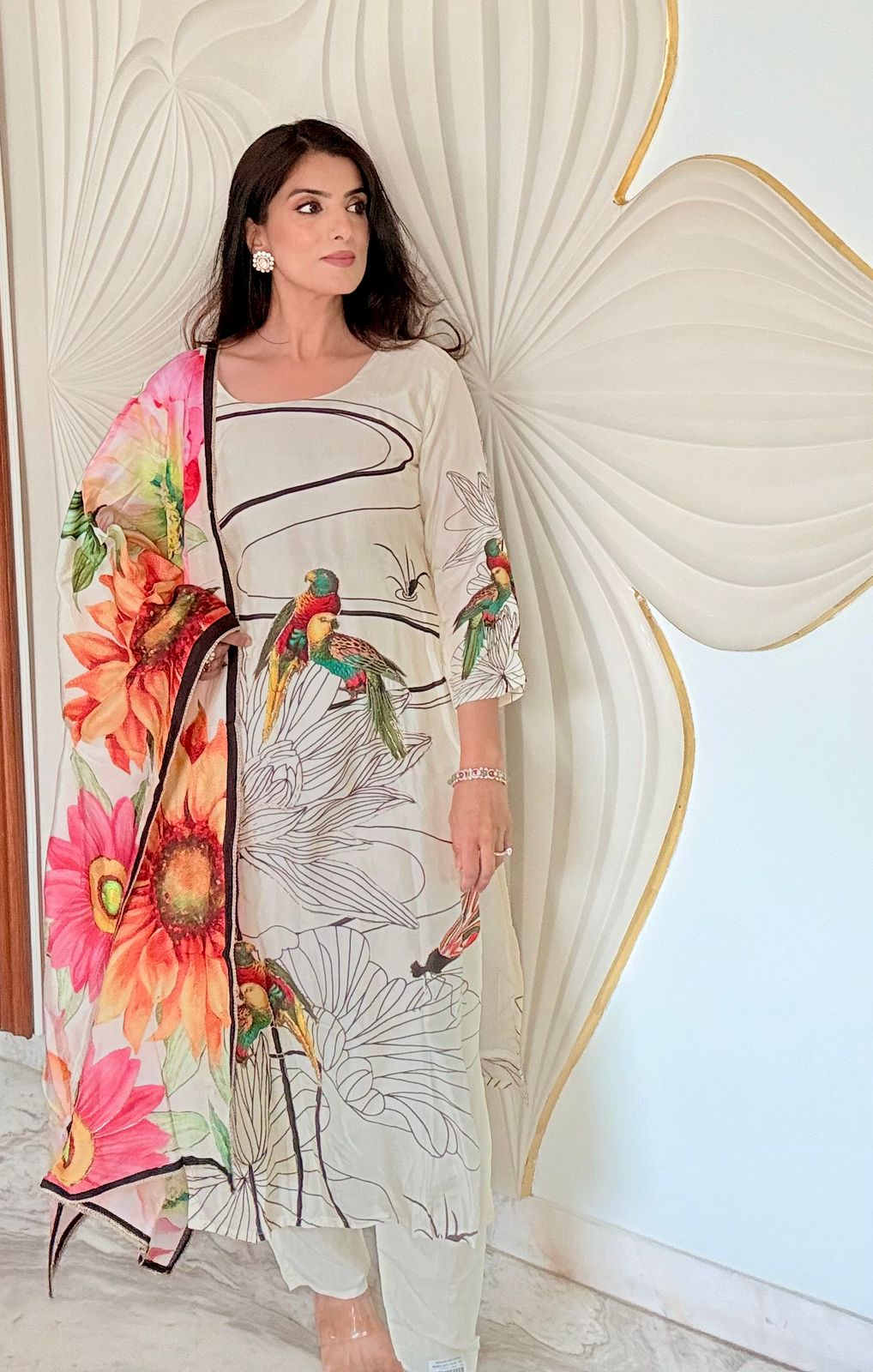 Parrot Print Crepe Suit Set