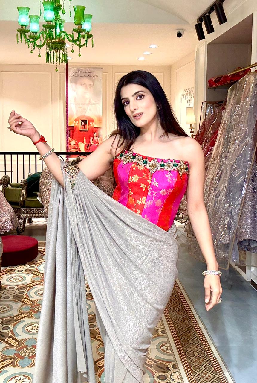 Multicolor Crystal Drape Saree