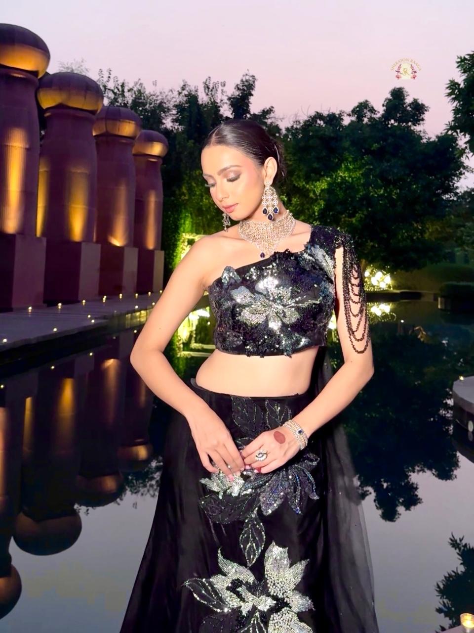 Noir Sequin Velvet Lehenga